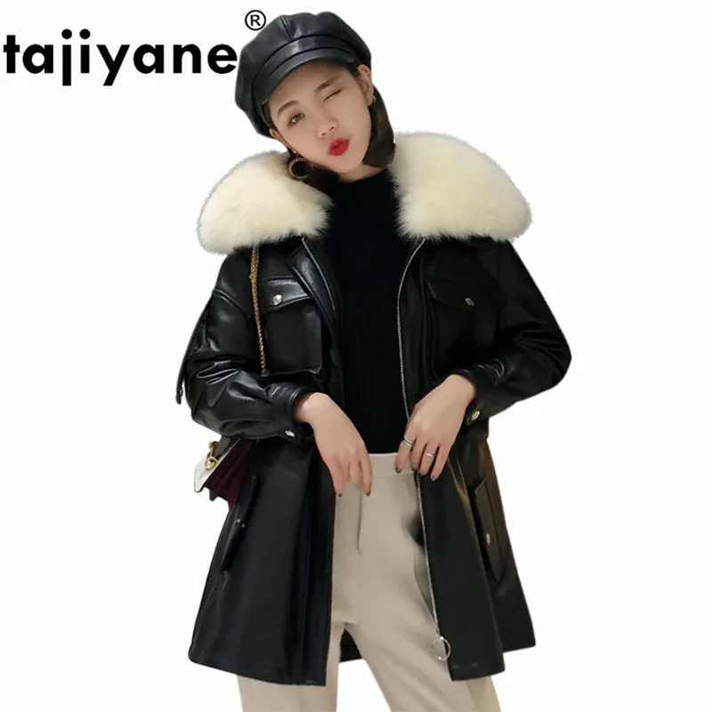 Korean Sheepskin Coat Female Jacket Real Genuine Leather Women Tops Fox Fur Collar Autumn Winter Pink Down Coats ZT1681 | Женская одежда