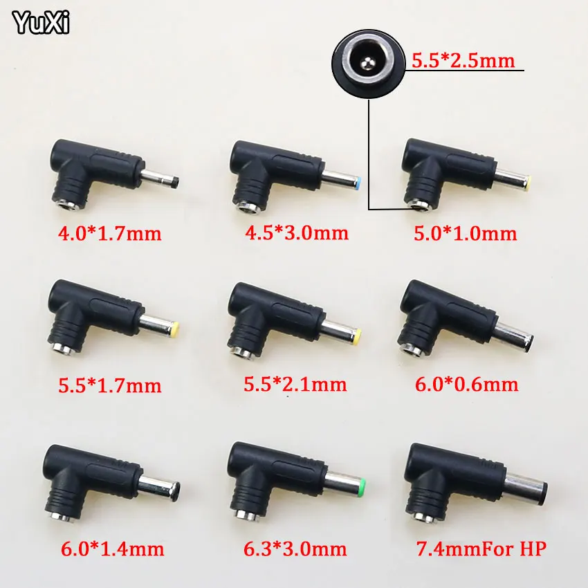 

YUXI 1PCS 240W DC 5.5*2.5MM Female to DC4.0*1.7 4.5*3.0 5.0*1.0 5.5*1.7mm 7.4 for HP for Lenovo Square Male Elbow Power Adapter