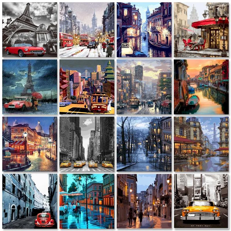 

Gatyztory Paint By Number Canvas Painting Kits Handpainted Landscape Coloring By Numbers City Streets Acrylic Paints Gift Home D