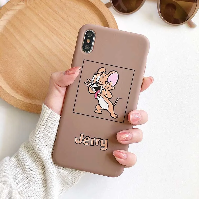 Забавный чехол для телефона Tom Jerry для iPhone 11Pro X XS Max XR 6 6S 7 8 Plus, мягкий силиконовый защитный чехол из ТПУ с милым мультяшным котом Маусом