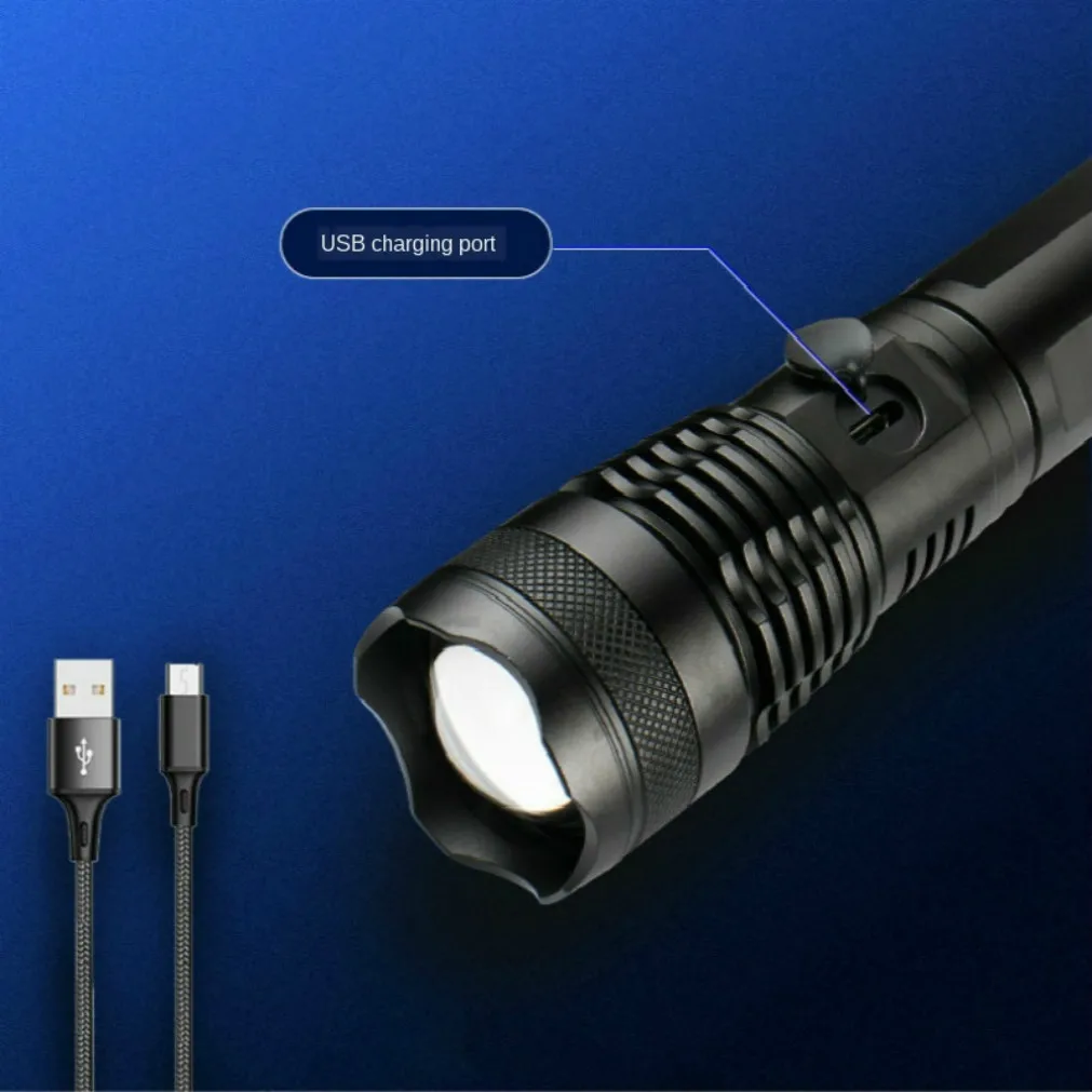 

Фонарик светодиодный алюминиевый, 5 режимов, с зарядкой от USB