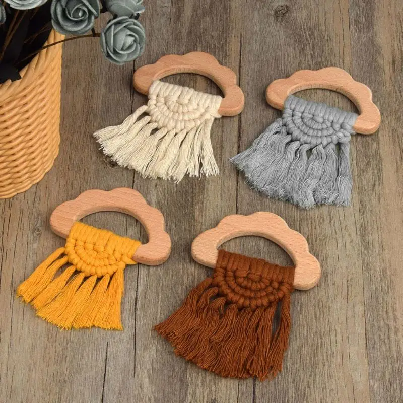 

Baby Teether Crochet Wood Rring Rattle Food Grade Wooden Teether Baby Products DIY Crafts Teething Toys