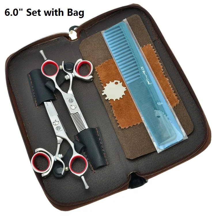 5," 6,0" профессиональные ножницы для волос набор 360 градусов вращающаяся рукоятка Парикмахерские ножницы для стрижки филировочные ножницы LZS0434 - Цвет: LZS0443 60  with Bag