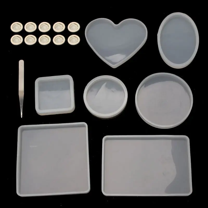 

18Pcs Coaster Silicone Resin Mold Round Square Rectangle Heart Oval Molds Kit