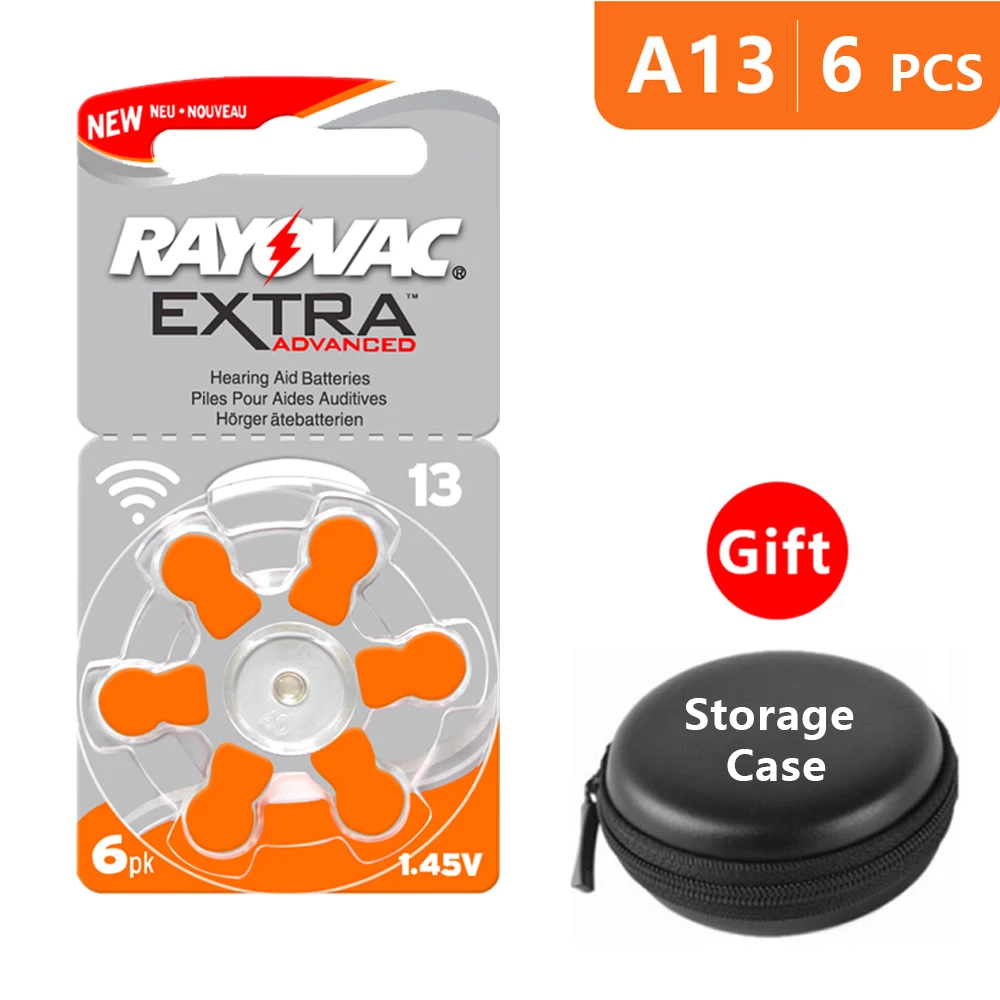 Hearing Aid Batteries Size 13 za Rayovac Extra Advanced,Pack of 6,Orange Tab PR48 1.45V Type A13 AU-6nhs Zinc Air Battery