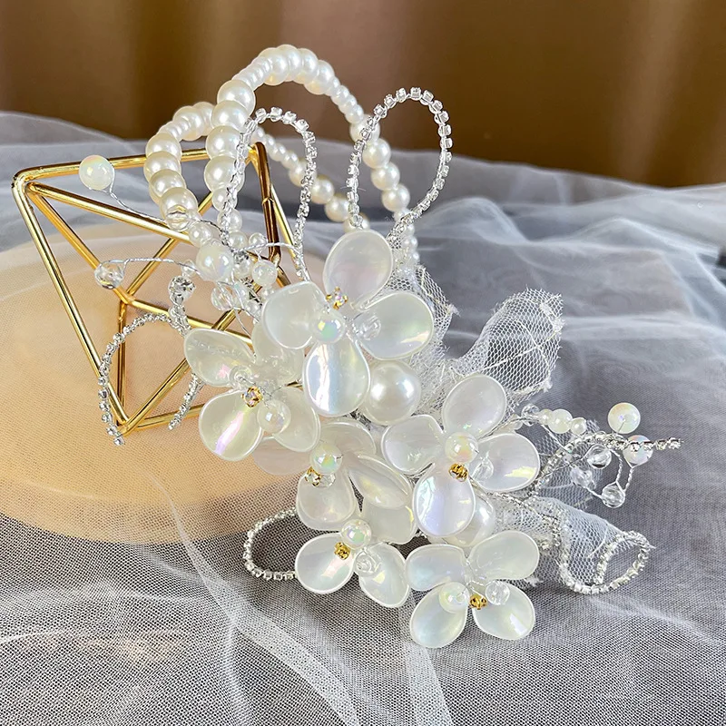 

Baroque Beaded Pearls Bridal Crowns Tiara Bride Headband Wedding Diadem Queen Crown Wedding Hair Accessories Women Hairbands