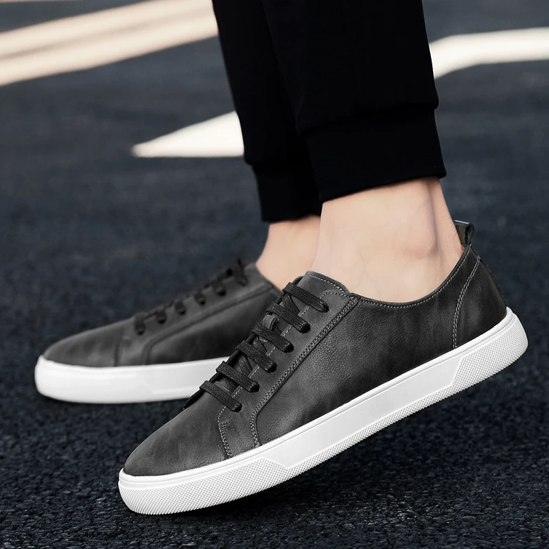 Sneakers New Casual Shoes Mens Leather Flats Lace-Up Simple Stylish Male Shoe Fashion Men trend wild casual | Обувь