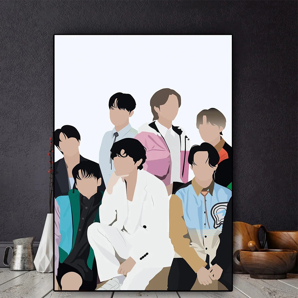Картина на холсте мультфильм южнокорейский мальчик группы плакат BTS современный