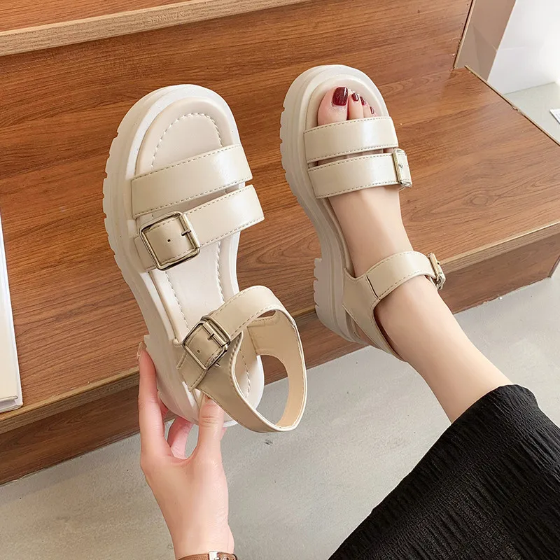 

2021 Summer Clogs With Heel Muffins shoe Sale Of Women's Shoes Med Sandals on A Wedge Suit Female Beige Thick Flat New Comfort M