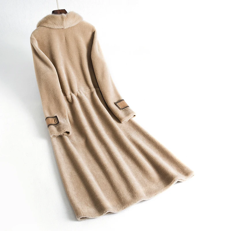 Женская шуба из натурального меха зимняя 100% шерсти с воротником корейской норки