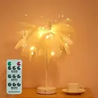 Украшение для спальни, энергосберегающая лампа, ночсветильник на батарейках светодиодный Светодиодная настольная лампа с дистанционным управлением, абажур с перьями