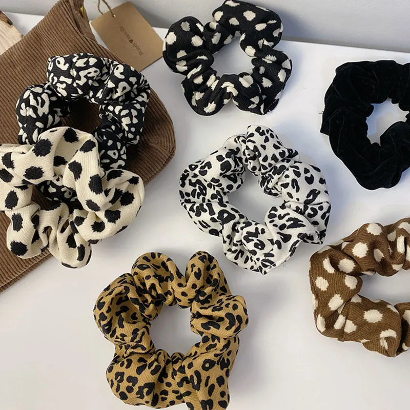 

Vintage Leopard Zebra Pattern Hair Rope Women Corduroy Scrunchies Polka Dot Hair Ties Elastic Hairbands Ladies Hair Accessories