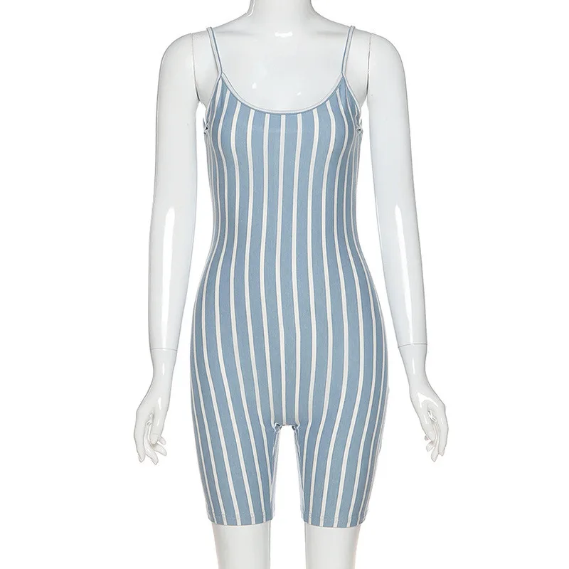 

Sexy Striped Strappy Short Jumpsuit Ladies Sling Summer Women Sleeveless Playsuit Clubwear Skinny Slim Fit Rompers Streetwear