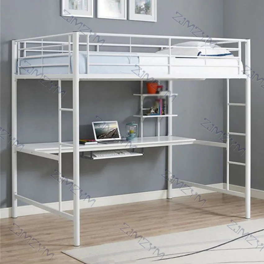 Space Saving Bunk Bed Student Dormitory Metal Loft Combination With Desk Sturdy Frame Easy Assembly Guardrail | Мебель