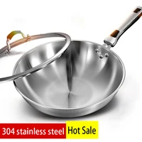 32cm fume free non stick pan wok 304 stainless steel frying pan with glass cover household uncoated wok cooker gas suitable