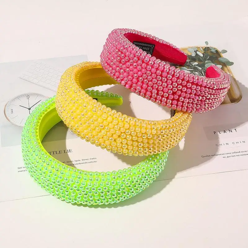 

24 Color Full Crystal Beaded Wide Headband Colorful Rhinestone Hair Hoop Women Girl Princess Hairband Sparkly Padded Headdress