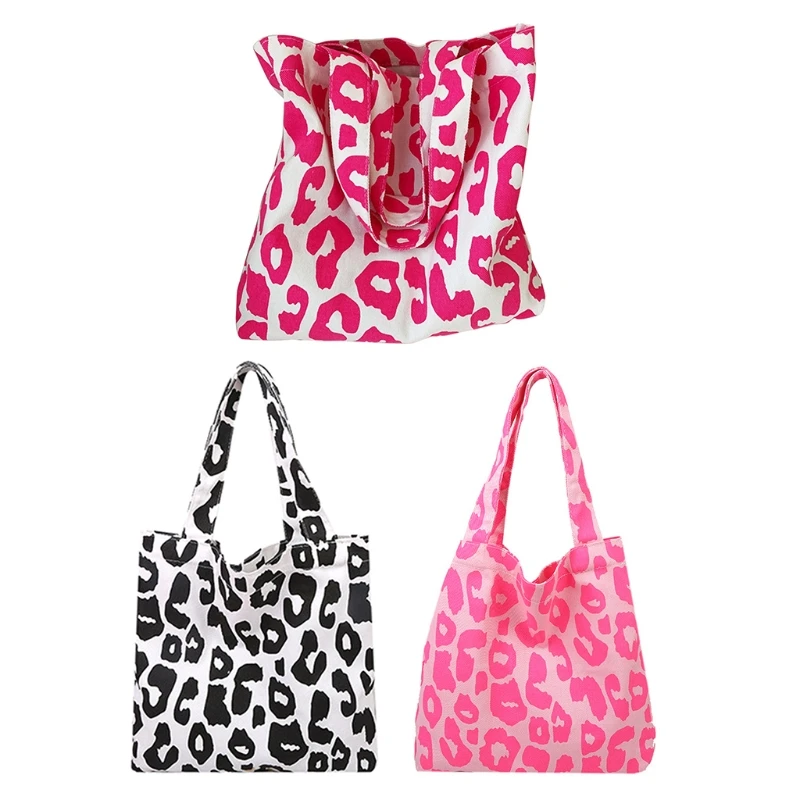 

H8WD Girls Casual Canvas Handbag Leopard Clutch Purse Retro Ladies Shoulder Bag