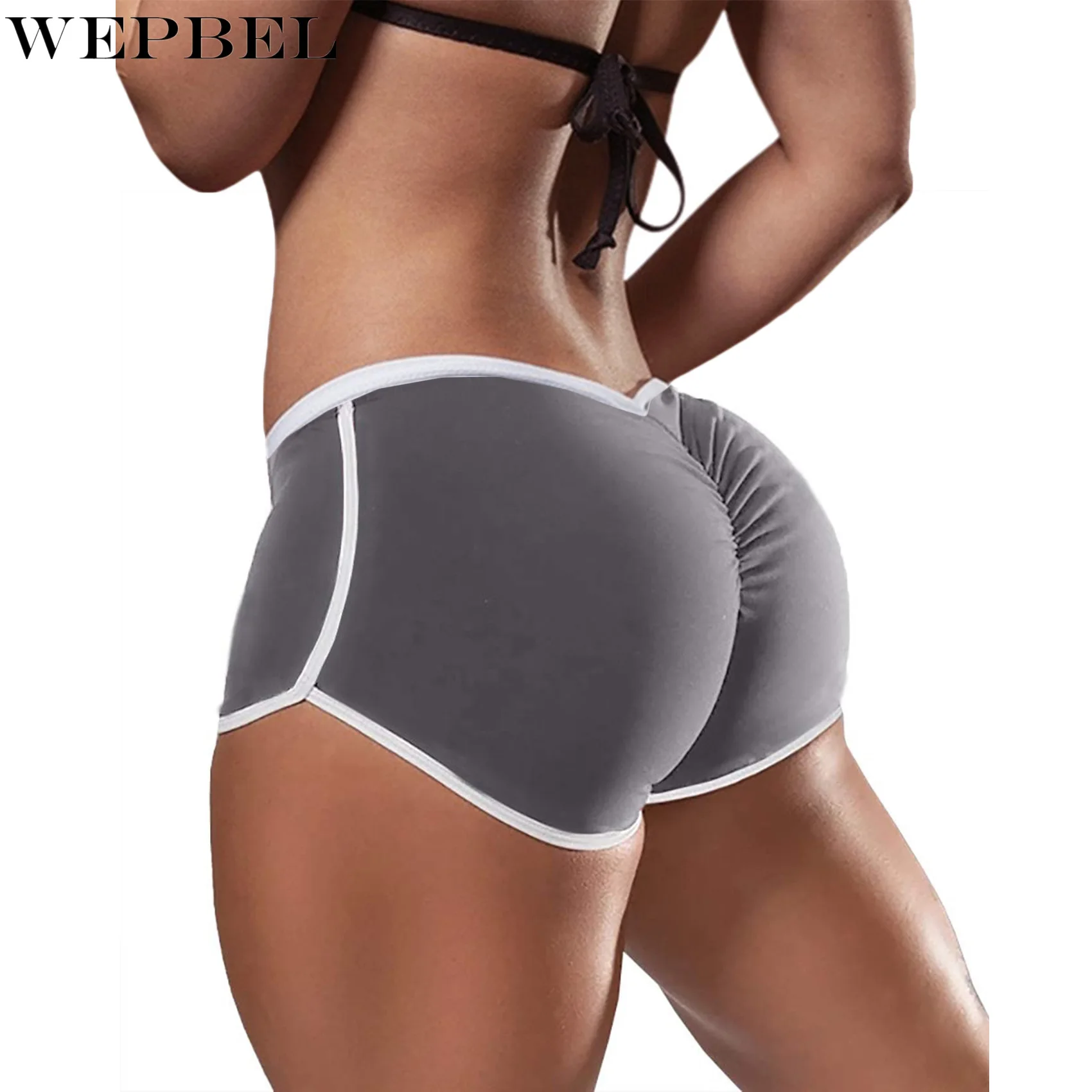 

WEPBEL Sports Yoga Shorts Women's Casual Stitching Solid Color Slim Stretch Shorts Summer Sexy Low Waist Pleated Shorts