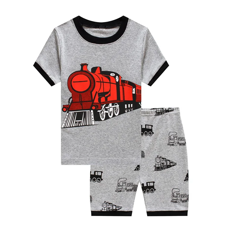 Детские пижамные комплекты с принтом поезда Одежда для маленьких мальчиков