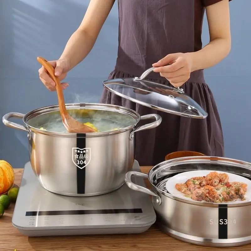 Кастрюля для супа из нержавеющей стали с двойным дном антипригарная кастрюля