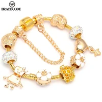 brace code new style gold color little bella charms bracelets bangles for women diy snake chain brand bracelet jewelry gift