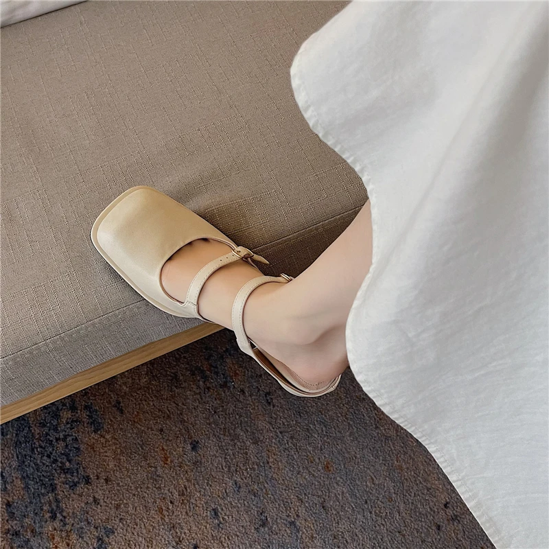 

SLHJC 3 CM Chunky Heel Sandals Summer Low Heels Shoes Women Casual Double Buckles Square Toe Pumps Slingbacks Shoes