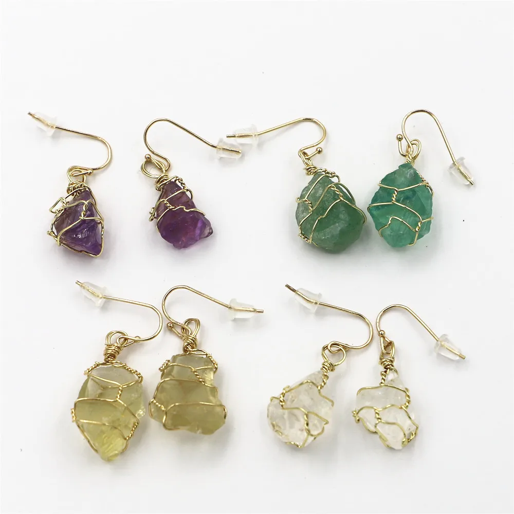 

Women's Fashion Jewelry Irregular Crystal Gold Winding Asymmetrical Pendant Natural Stone Drop Earrings Women's Fashion Jewelry