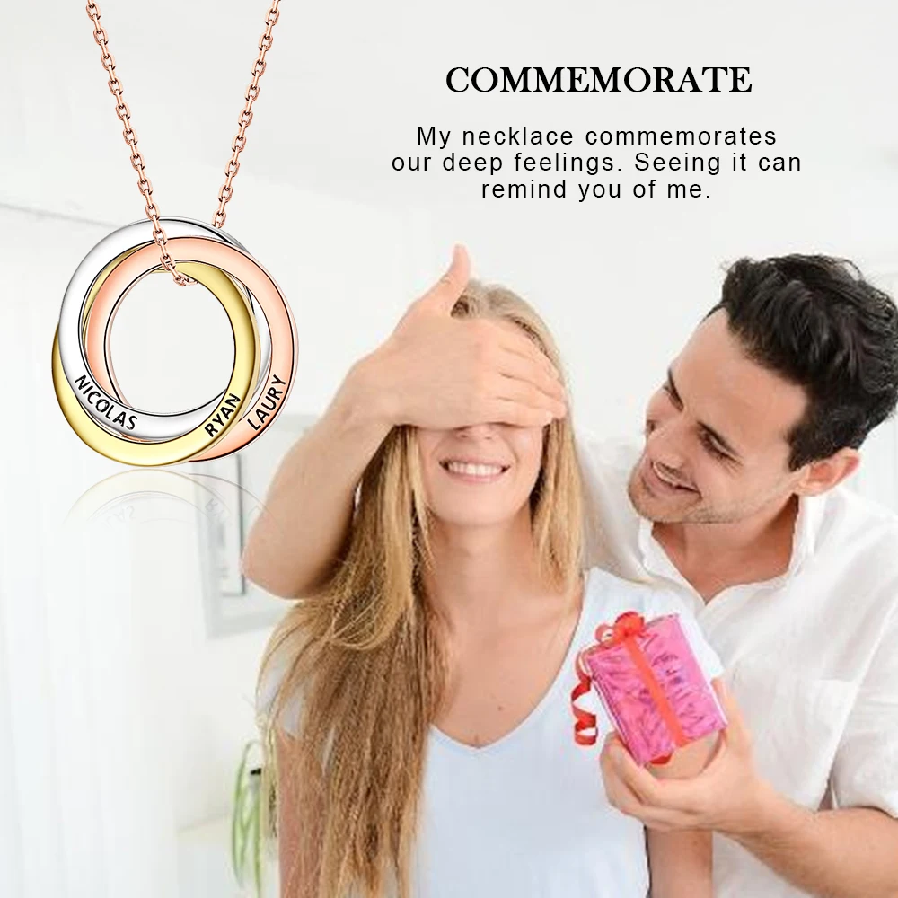 

Колье из серебра 925 пробы с 3 кольцами и гравировкой имени