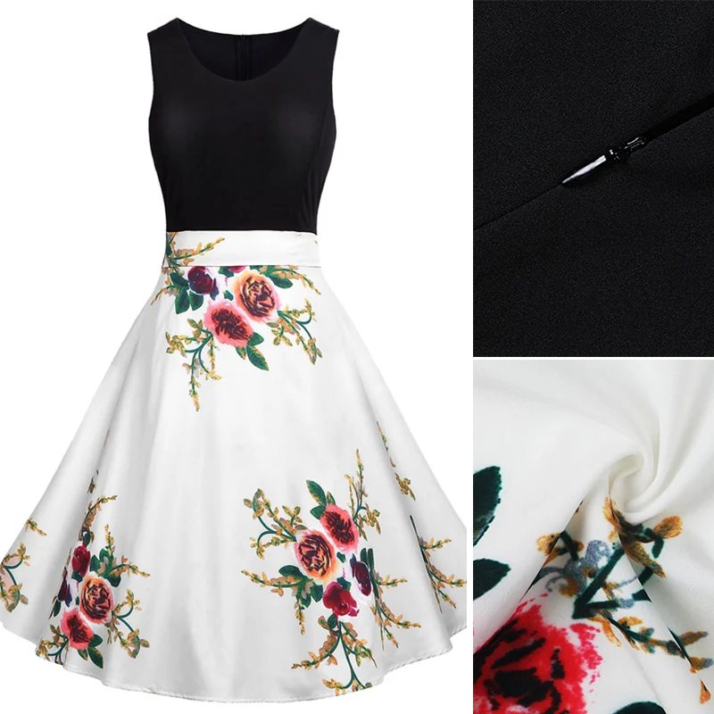 

Women's Retro Stitching Print Dress and Apricot Big Skirt