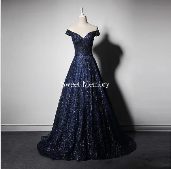 

SW0148 Luxury Gold Navy Blue Wine Red Evening Dress Boat Neck Golden Banquet Performance Prom Party Gown Custom Made