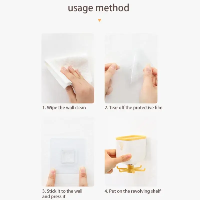 

Self-adhesive Plastic Rotating Rack 6-claw Hook Kitchen 360-degree Storage Rack Toilet Cartoon With Storage Box Hook Durable