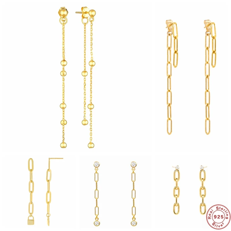 

S925 серебро с длинной бахромой серьги скрепки серьги-гвоздики для свадьбы, подарок на день рождения, CZ Серьги Brincos, можно носить изысканные ук...