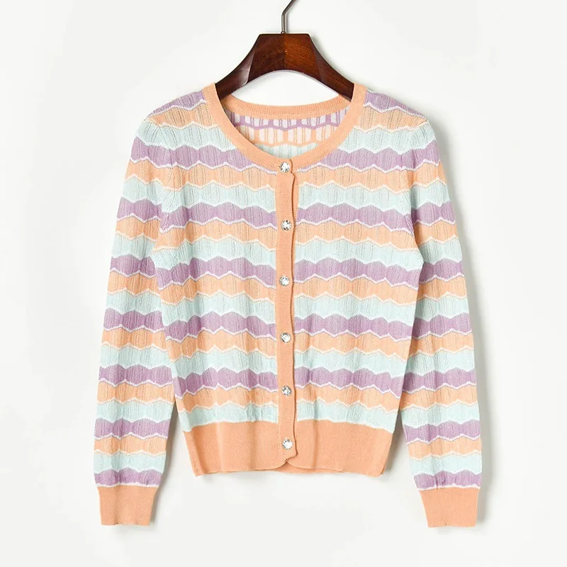 Вязаный женский комплект из 2 предметов 2019 Осенняя популярная цветная полоска