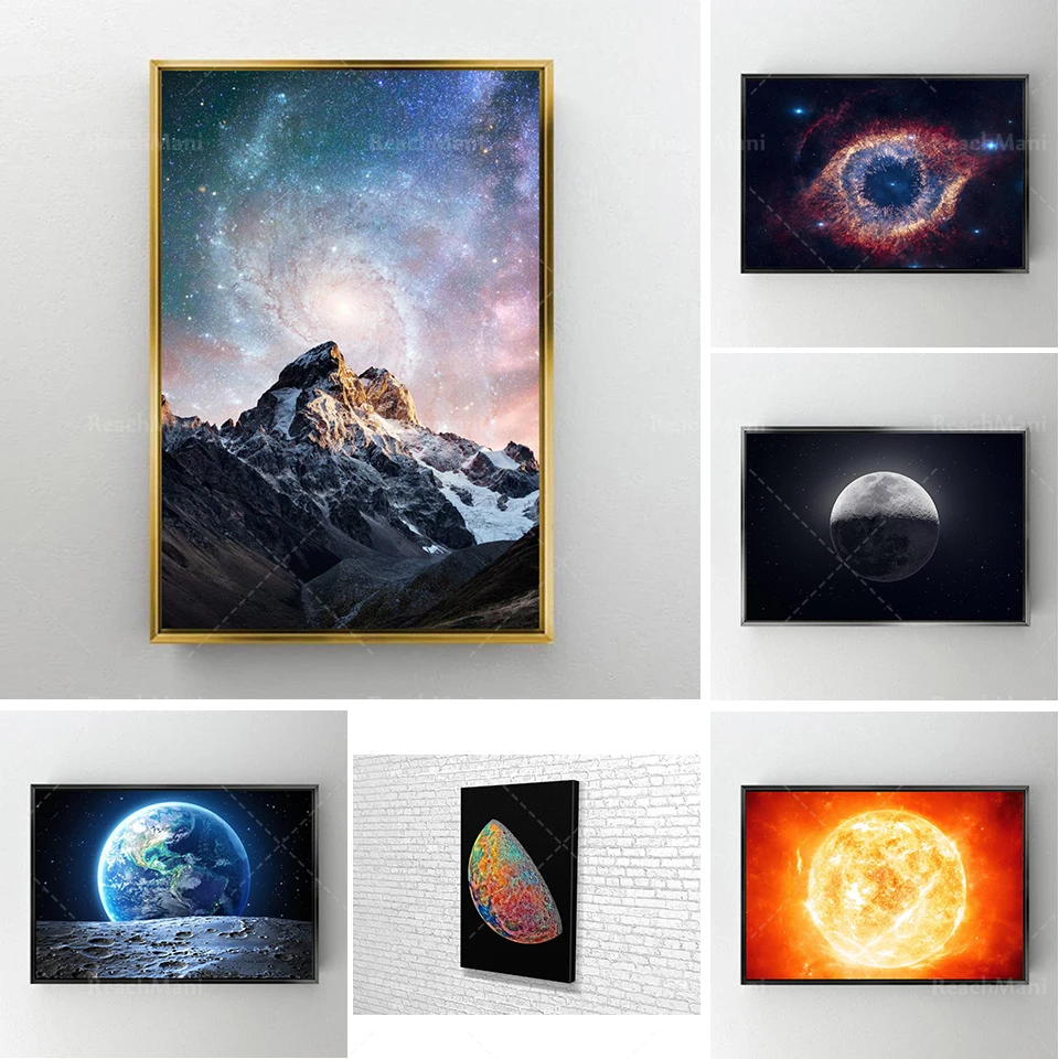 

Earth with moon printed on canvas, modern wall art, canvas wall art