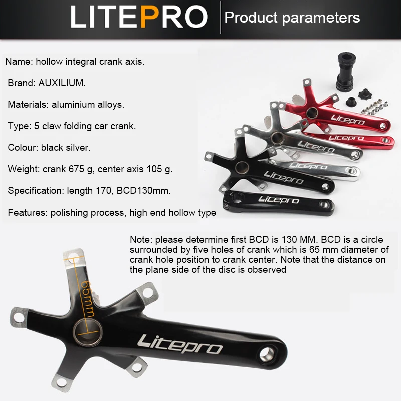 

Litepro Bicycle Crank Folding MTB Mountain road Bike Crankset 170mm Hollow Crank arm Square Crankset BCD 130mm Cycling Parts