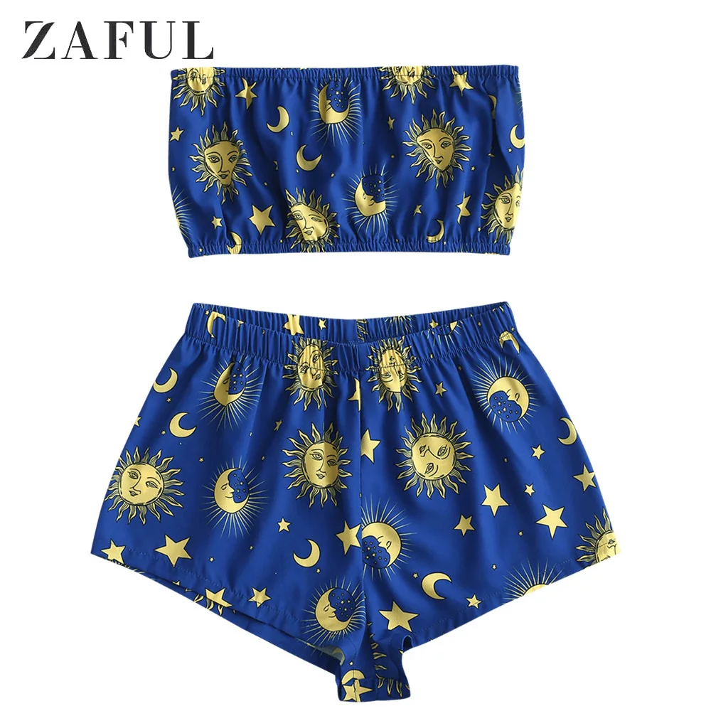 

ZAFUL Star Sun and Moon Tube Top And Shorts Set