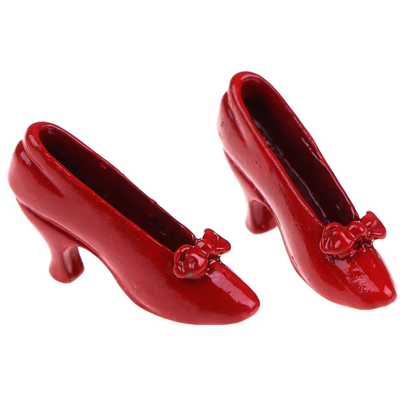 

1 Pair 1:12 Dollhouse Miniature Accessories Red High-heeled Shoes Princess Shoe