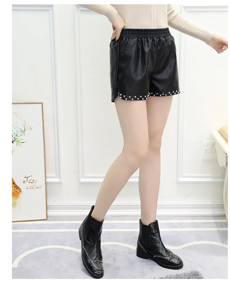 Женские шорты из искусственной кожи однотонные черные летние сексуальные тонкие