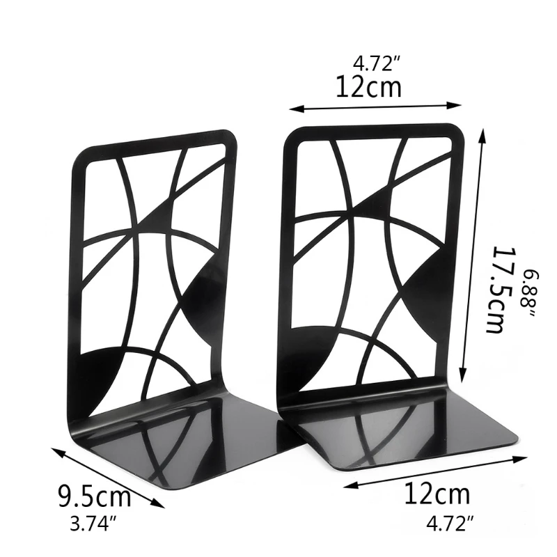 

Hollow-out Black Bookends Anti-Slip Metal Book Stoppers Holders for student Desk