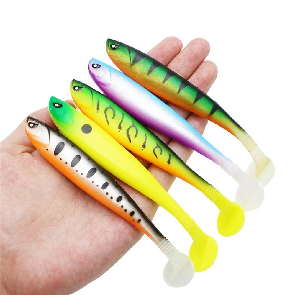 5pcs/lot Worm soft lures Easy Shiner Jig Wobblers for Carp Bass Swimbait Fishing Artificial Double Color Silicone soft bait