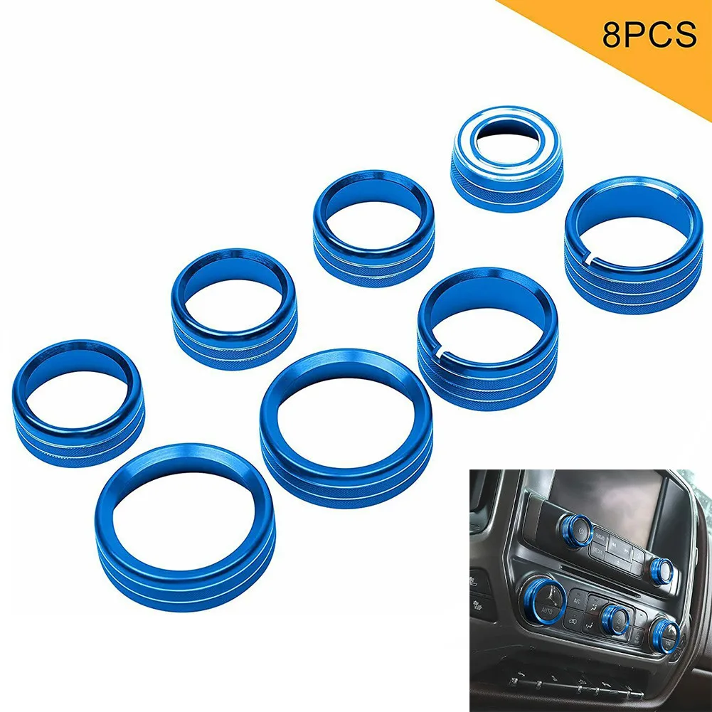 

8Pcs Auto Center Console Air Conditioner Switch Button Knob Ring Trim Interior Decoration For Chevy Silverado 14-18