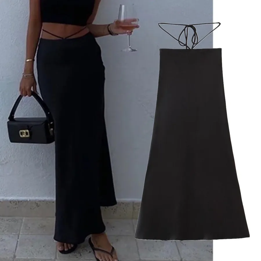 

Withered Ins Fashion Blogger Sexy Bandage MIdi Skirt Women Faldas Mujer Moda 2022 England Satin Black Fashion Long Skirts Womens