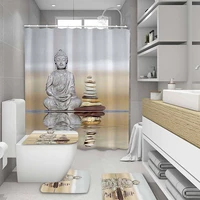 water buddha stone printed bathroom shower curtains pedestal rug lid toilet cover mat shower bath set waterproof rug w12 hooks