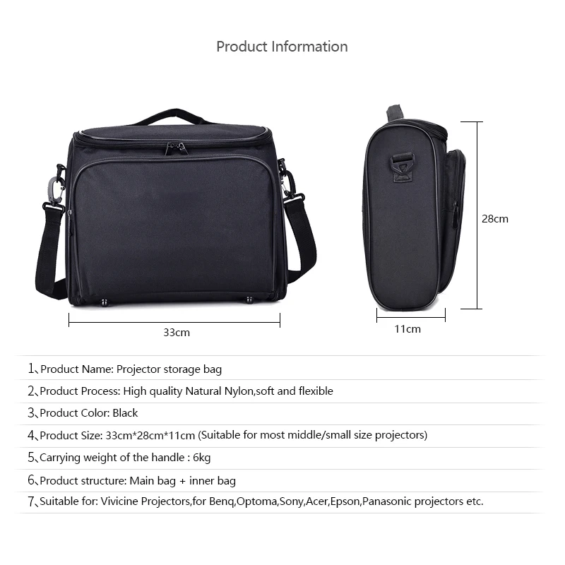 Сумка для хранения проектора Vivicine многофункциональный черный светодиодный проектор V100 V200 V300 E500 T8