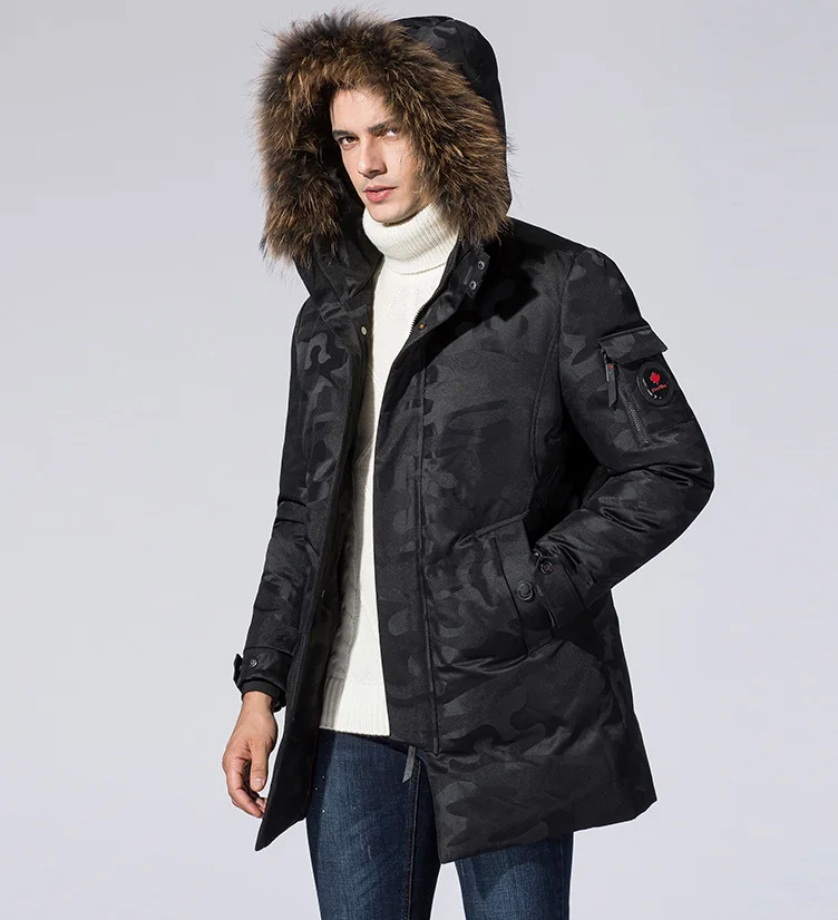 Новинка 2021 зимнее Мужское пальто на утином пуху с натуральным мехом енота капюшоне Мужская теплая парка