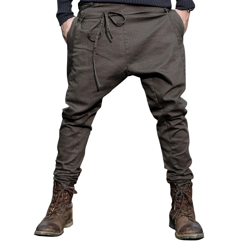 Men's new Autumn unique waist rope skinny pants men fashion casual pants harem pants trousers Singer costumes