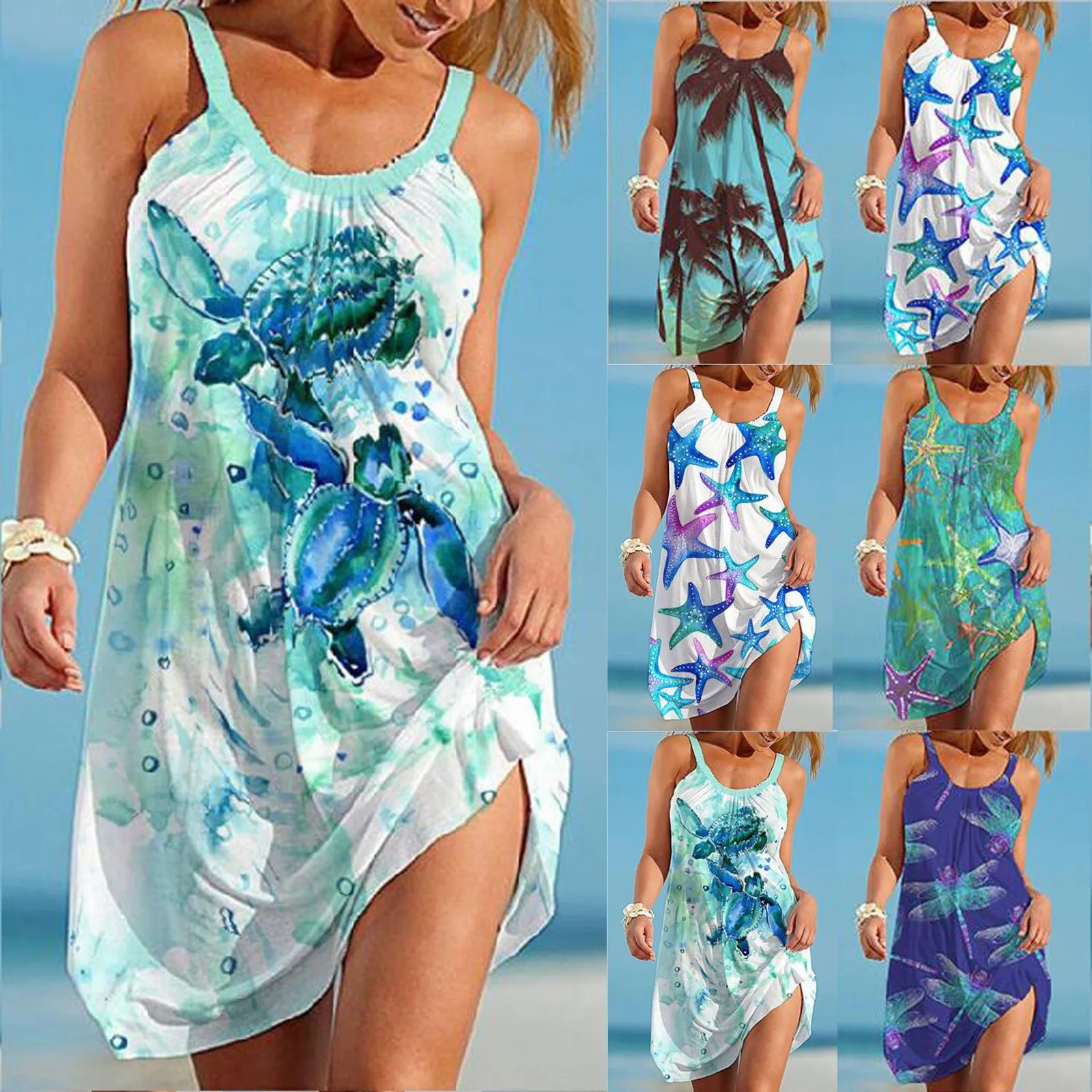

Sexy Mini Dress 2021 Fashion Floral Dress Summer Dress Elegant Loose Sleeveless Dress Women Comfortable Casual Beach Dress