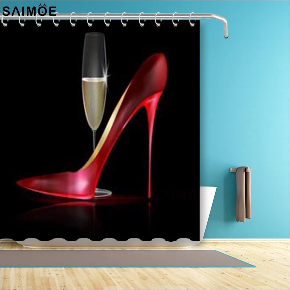 

Fashion Lady Shower Curtain Woman Red High Heeled Bathroom Curtains Valentine's Gift Girl Bathtub Black Decor Waterproof Fabric