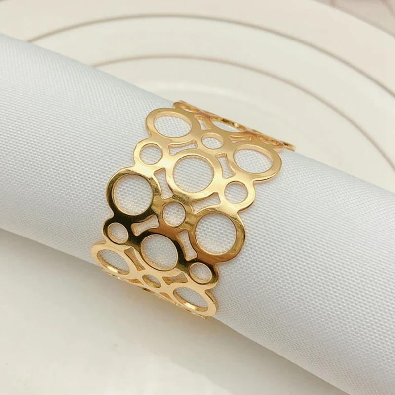 

12PCS Round Hollow Napkin Ring Hotel Beautiful Napkin Ring Banquet Napkin Ring Desktop Decorations