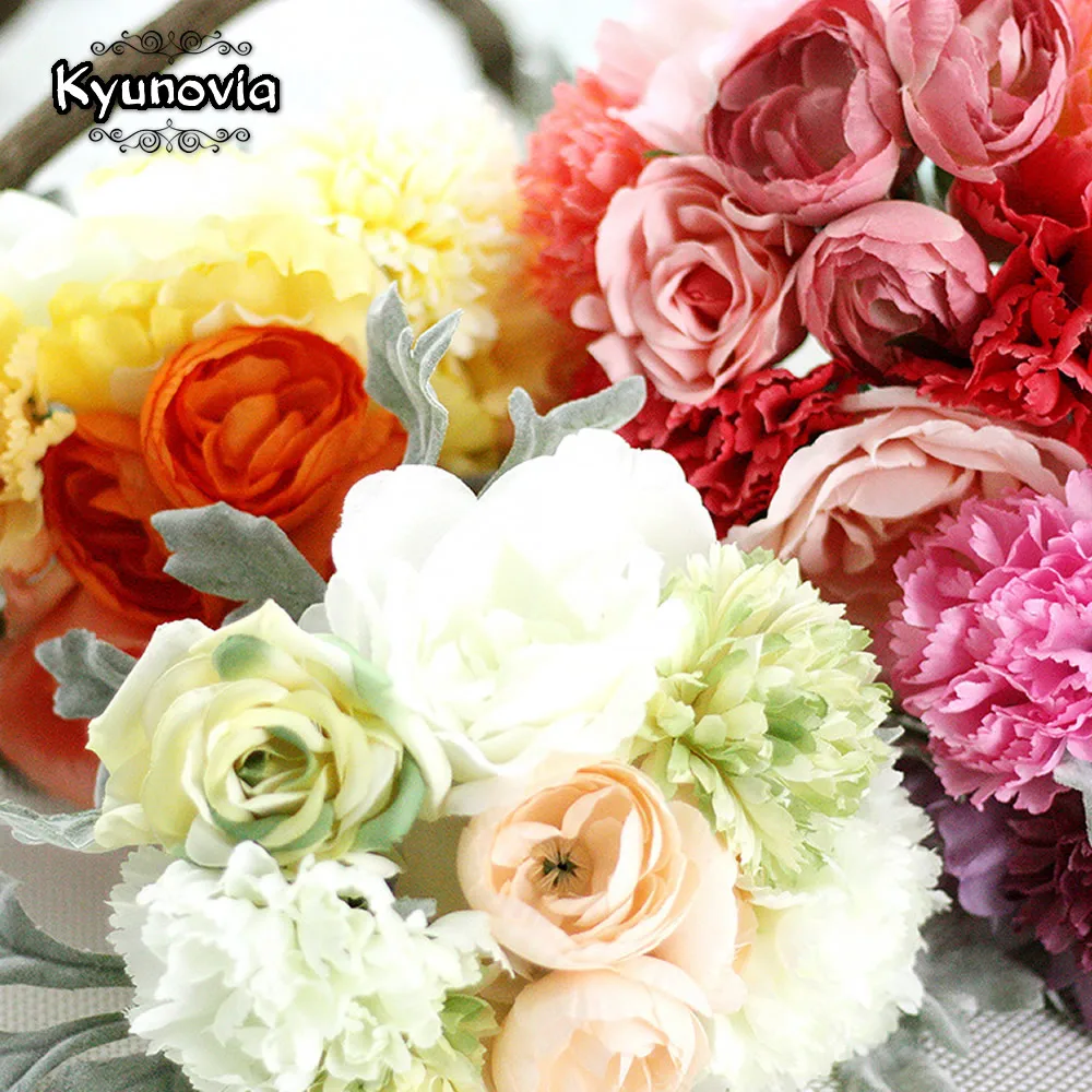 Kyunovia Wedding Accessories Silk Wild Flowers Bouquet Plain Color Bridal Boquet flores artificiales D45 | Дом и сад